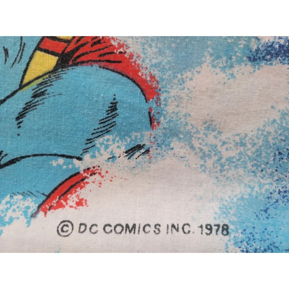 Vintage 1978 Superman Twin Flat Sheet DC Comics Fabric Blue Zzap  Bedding Retro